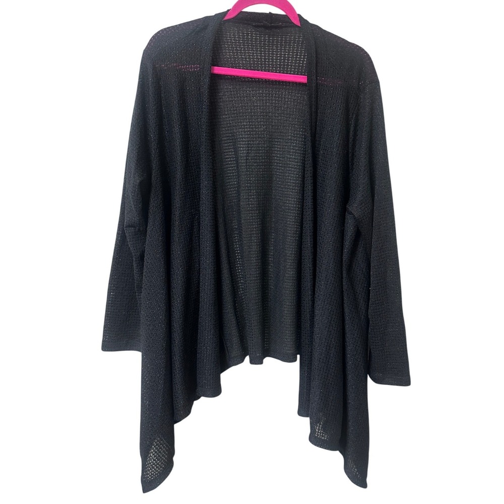 Lane Bryant Womens Plus 18/20 Open Waterfall Knit Metallic Cardigan Black